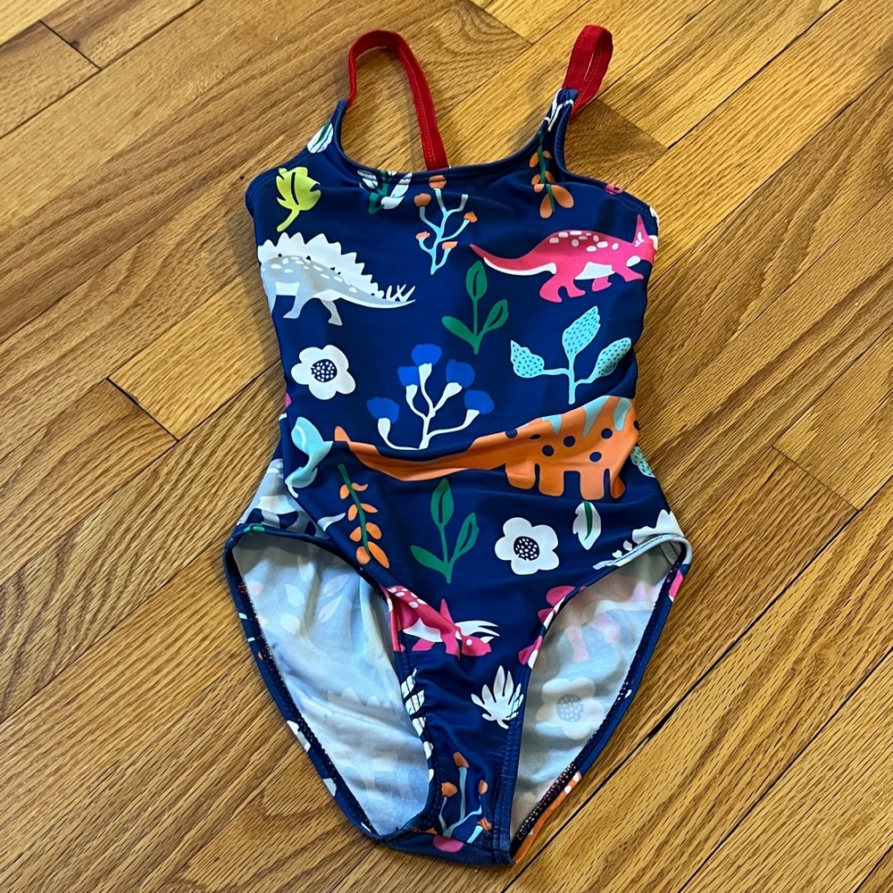 Kids Dinosaur Print Swimsuit - Blue and Red